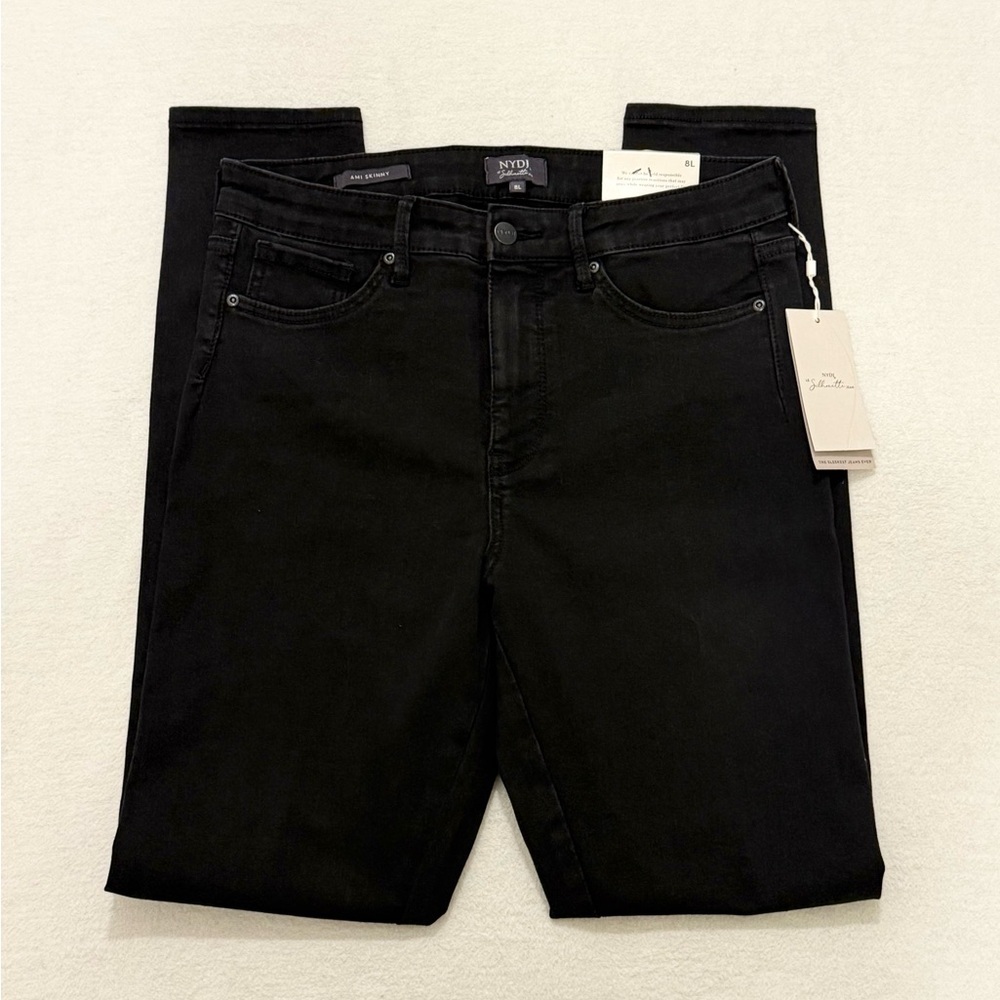 NYDJ Ami Skinny Jeans Black Size 8 Long High Rise Lift Tuck NWT Classic - Picture 2 of 8